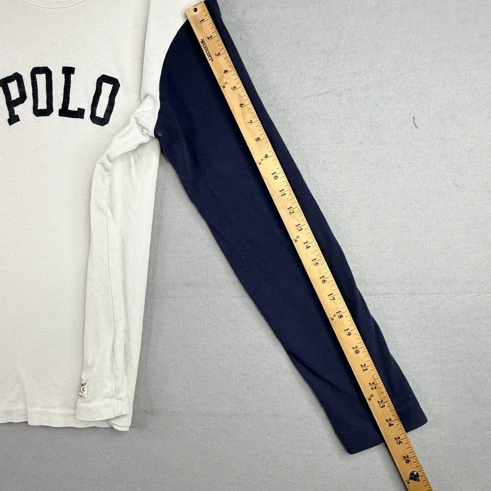 Polo Ralph Lauren Mens Long Sleeve Shirt Large White Navy Blue Graphic Logo